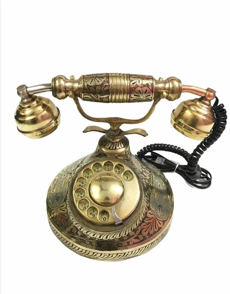 Vintage Nautical Brass Retro Style Collectible Rotatory Dial Antique Telephone for Home/ Office Decor - collectiblegiftitems