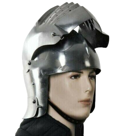 Functional 16G Steel Medieval Knight Pig Face Bascinet Helmet WMA SCA LARP Armor - collectiblegiftitems