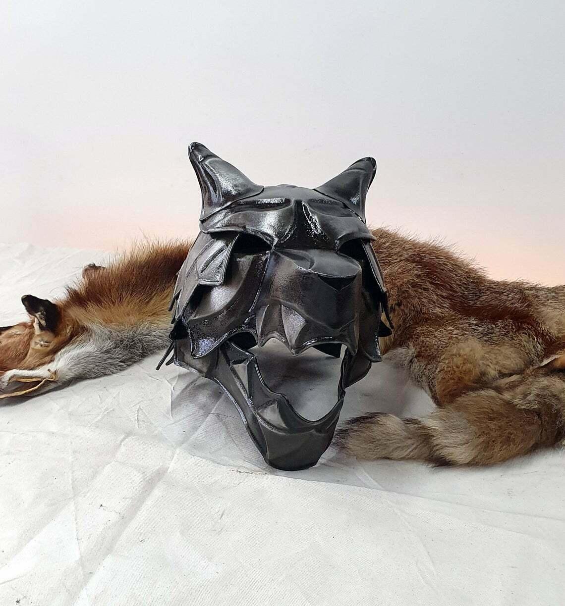 18GA Steel Medieval Great Wolf Helmet Medieval Viking Wolf Helmet Blackened Helmet - collectiblegiftitems
