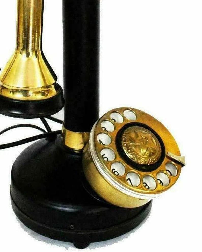 Antique Brass American Landline Telephone Vintage Rotary Dial Candlestick Phone, Housewarming Gift - collectiblegiftitems
