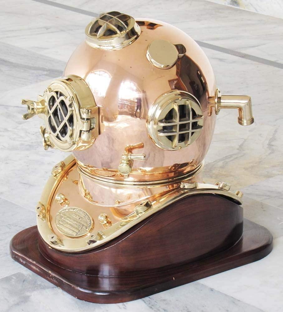 Scuba Decorative Divers Diving Helmet Vintage SCA Relica US Navy Mark V Copper And Brass 18 inches - collectiblegiftitems