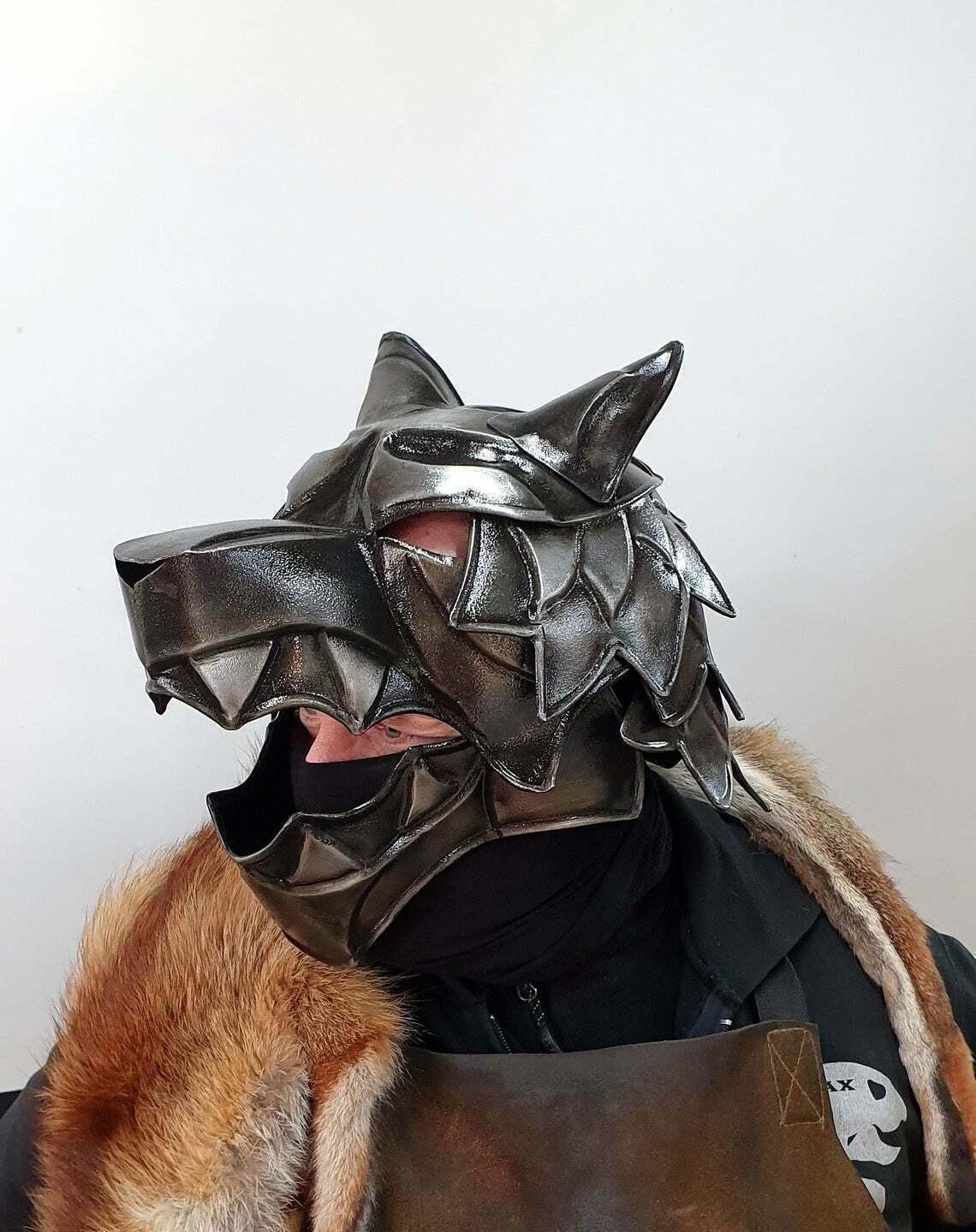 18GA Steel Medieval Great Wolf Helmet Medieval Viking Wolf Helmet Blackened Helmet - collectiblegiftitems
