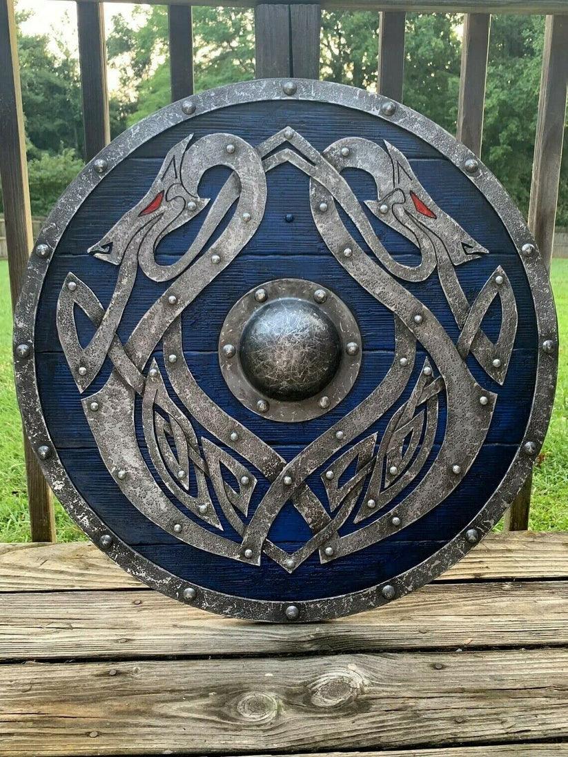 Valhalla Sea Dragon Jörmungandr Authentic Battleworn Viking Shield, 24 inches