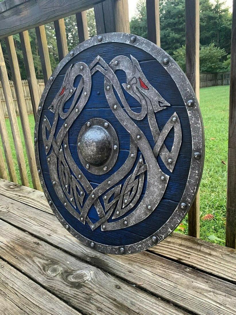 Valhalla Sea Dragon Jörmungandr Authentic Battleworn Viking Shield, 24 inches