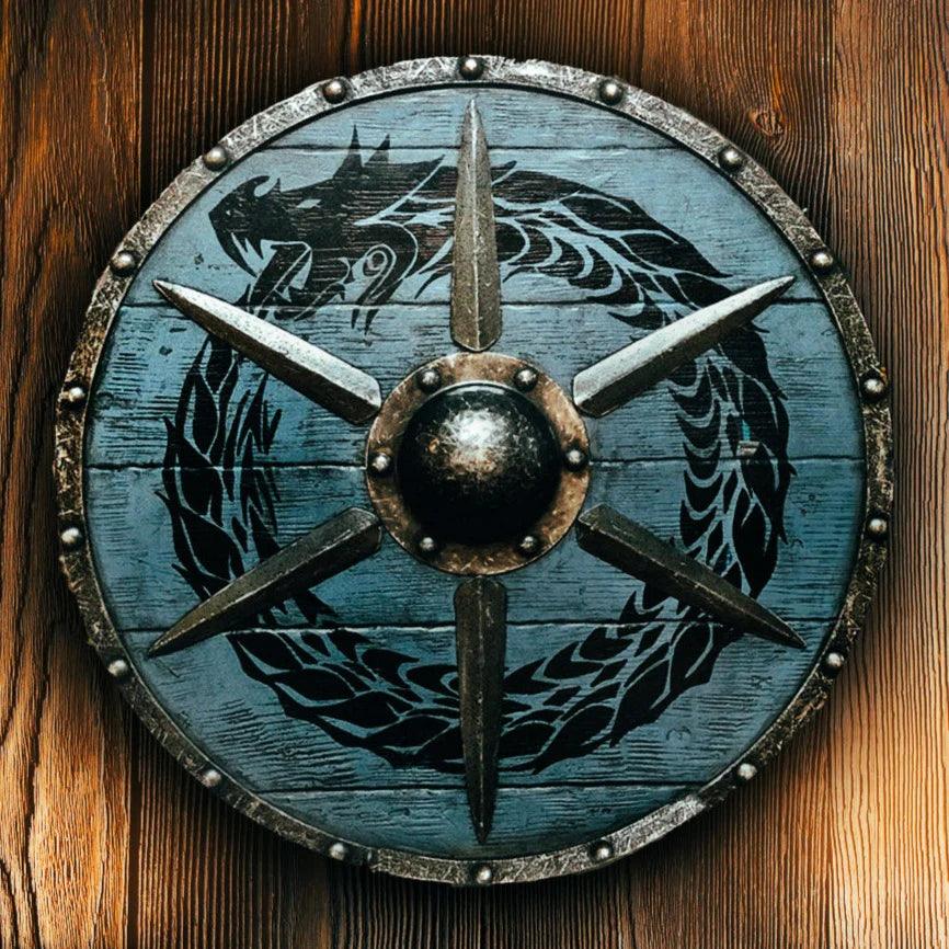 Jormungandr Plank Viking Shield with Steel Braces, 24 inches Blue