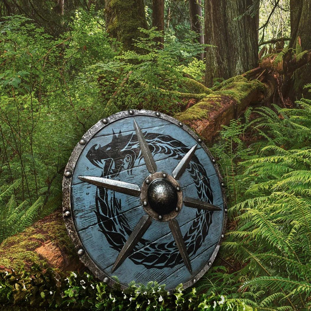 Jormungandr Plank Viking Shield with Steel Braces, 24 inches Blue