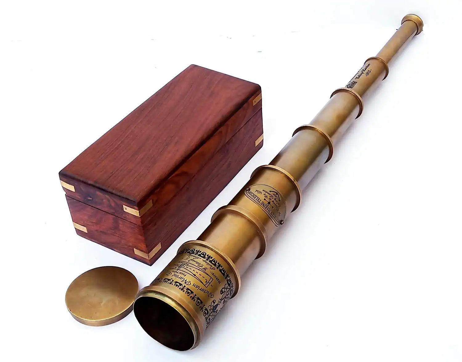 Antique Brass Victorian Telescope with Wooden Box BT05 - collectiblegiftitems