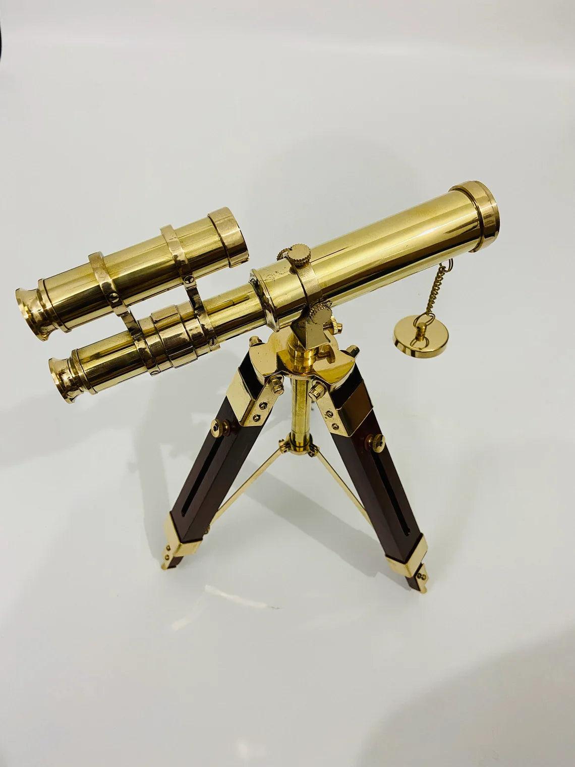 Double Barrel Brass Telescope With Tripod Stand BT015 - collectiblegiftitems