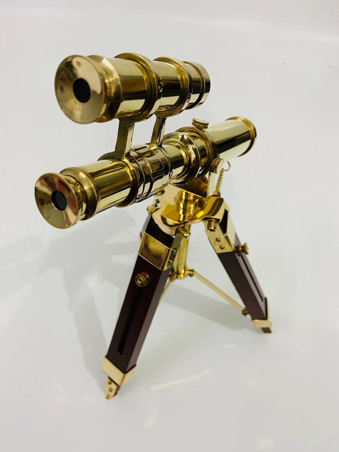 Double Barrel Brass Telescope With Tripod Stand BT015 - collectiblegiftitems
