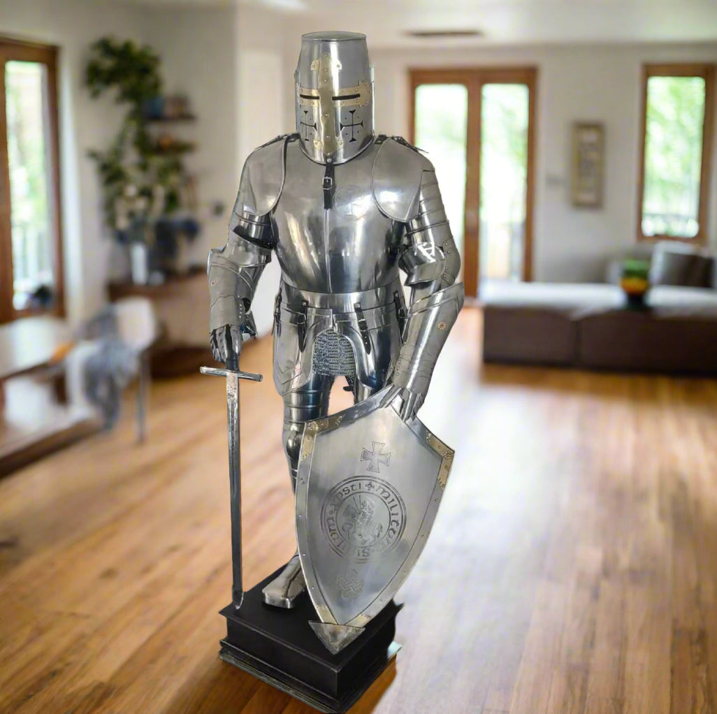 knight gear Medieval Full Body Templar Knight Armor Full Steel Suit of Armour Wearable Costume