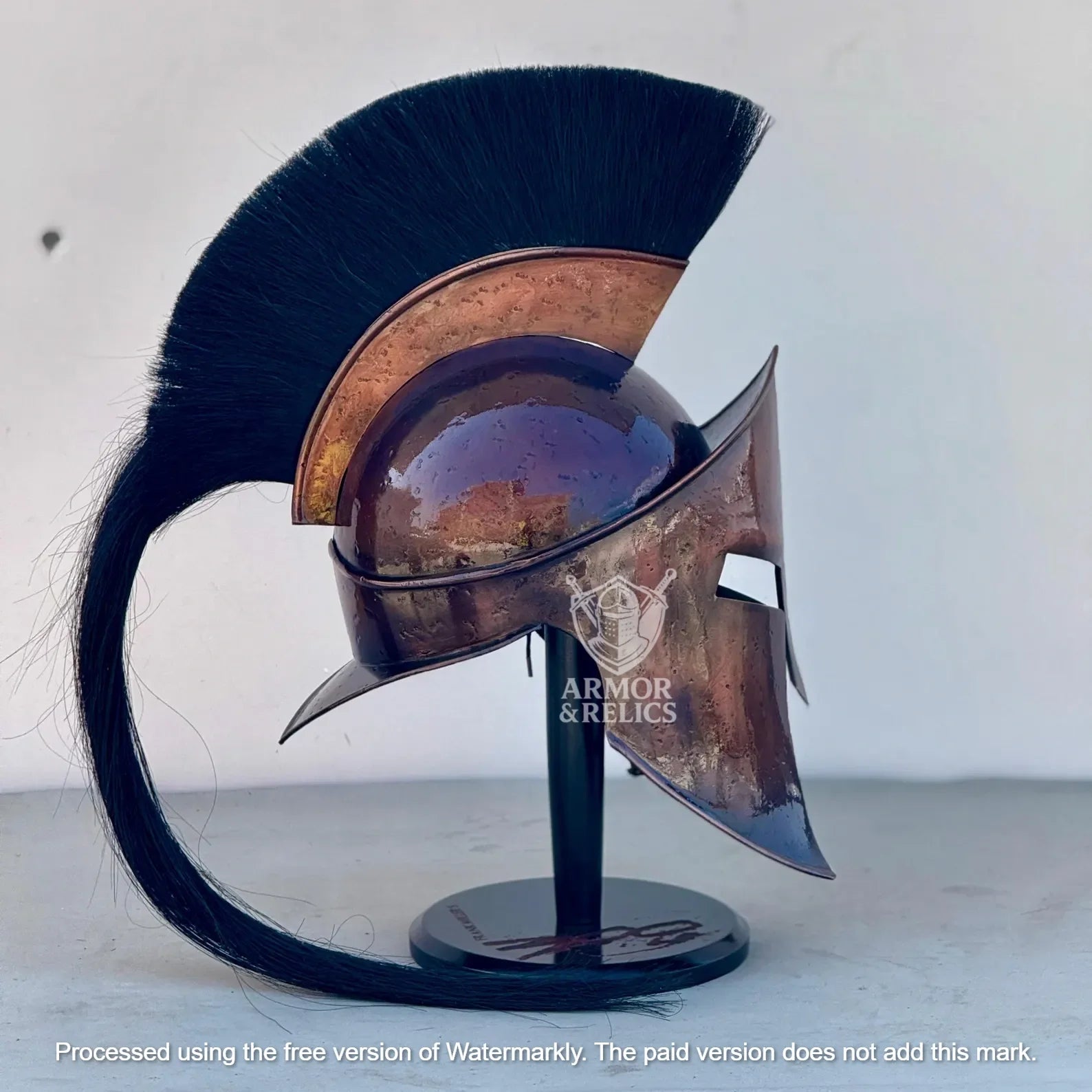 Spartan Helmet – Authentic King Leonidas 300 Movie Replica | Steel Knight Helmet with Wooden Stand