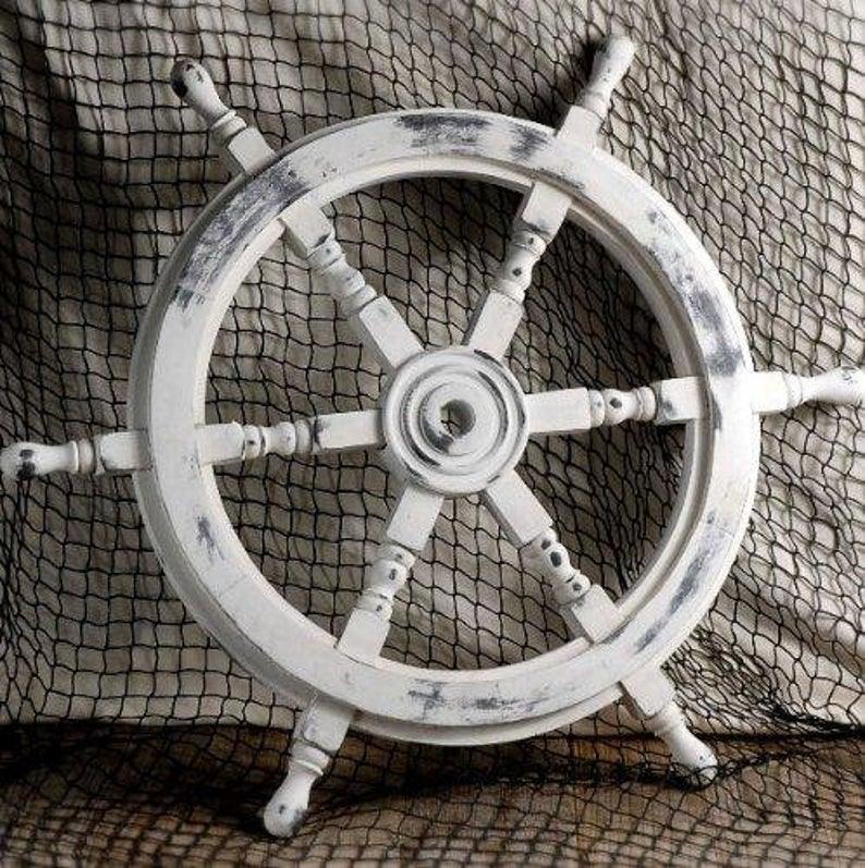 Nautical Handcrafted 20" White Wooden Ship Wheel