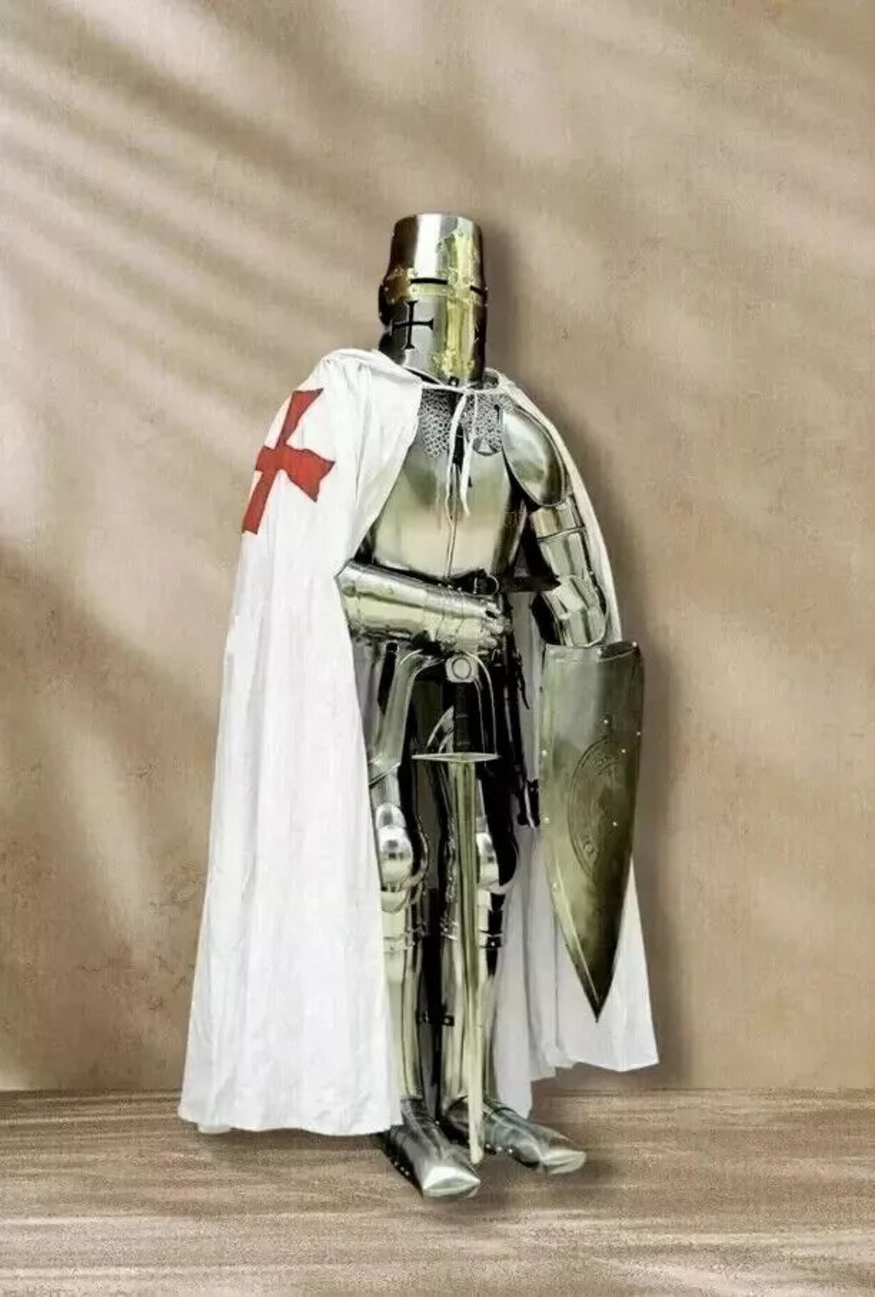 Medieval Full Body Crusader Templar Knight Armor Costume Wearable Suit of Armor for LARP, Cosplay, Halloween & Display