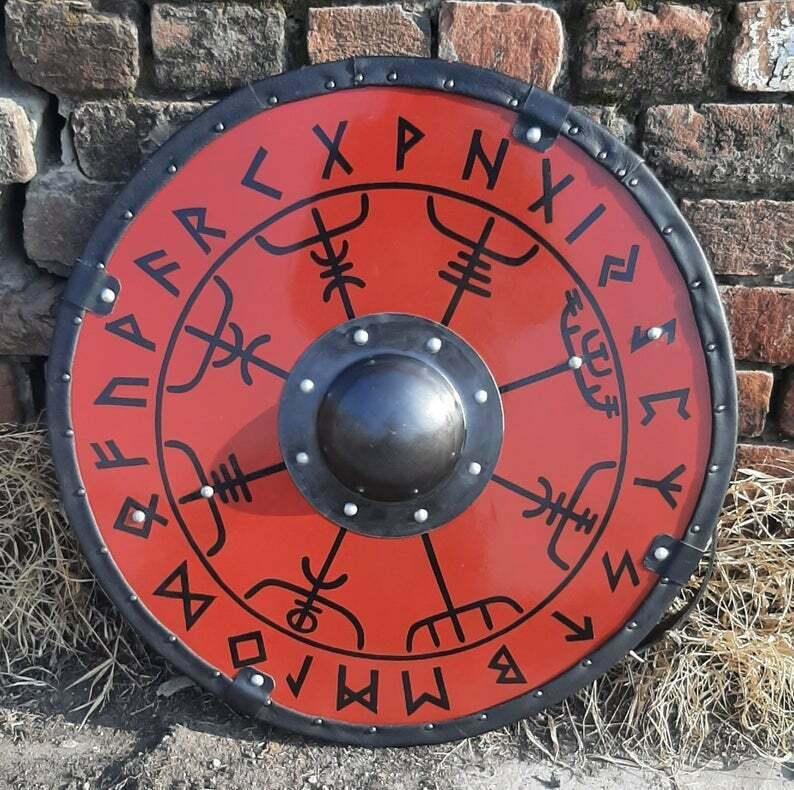 Smooth Vegvisir Runes Viking Shield, 24 inches