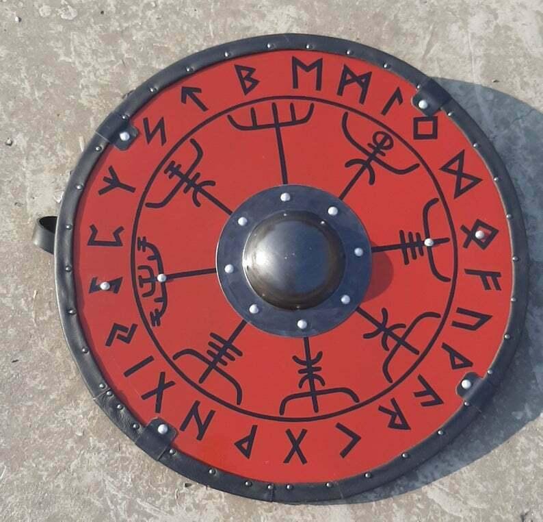 Smooth Vegvisir Runes Viking Shield, 24 inch