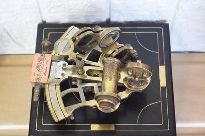 Brass Sextant, Handheld Nautical Sextant With Wooden Box - collectiblegiftitems