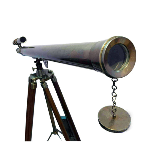 Telescopio de latón antiguo con trípode de madera BT011