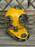 Diving Helmet Vintage Marine Boston Yellow Brass Scuba Divers US Navy Mark IV - collectiblegiftitems