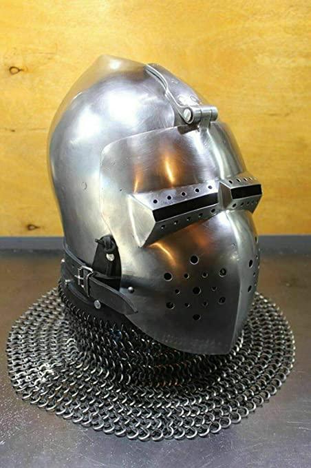 Antique Custom SCA HNB 14 Gauge Steel Medieval Combat Pig Faced Bascinet Helmet - collectiblegiftitems