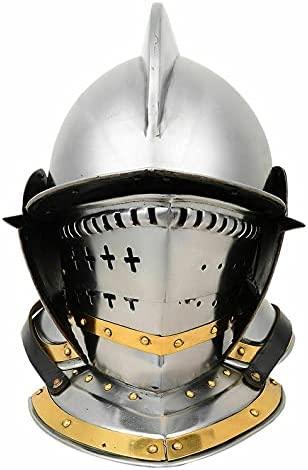 Retro Antique Burgonet Helmet Medieval Armour Helmet-with Brass Accents Helmet Silver - collectiblegiftitems