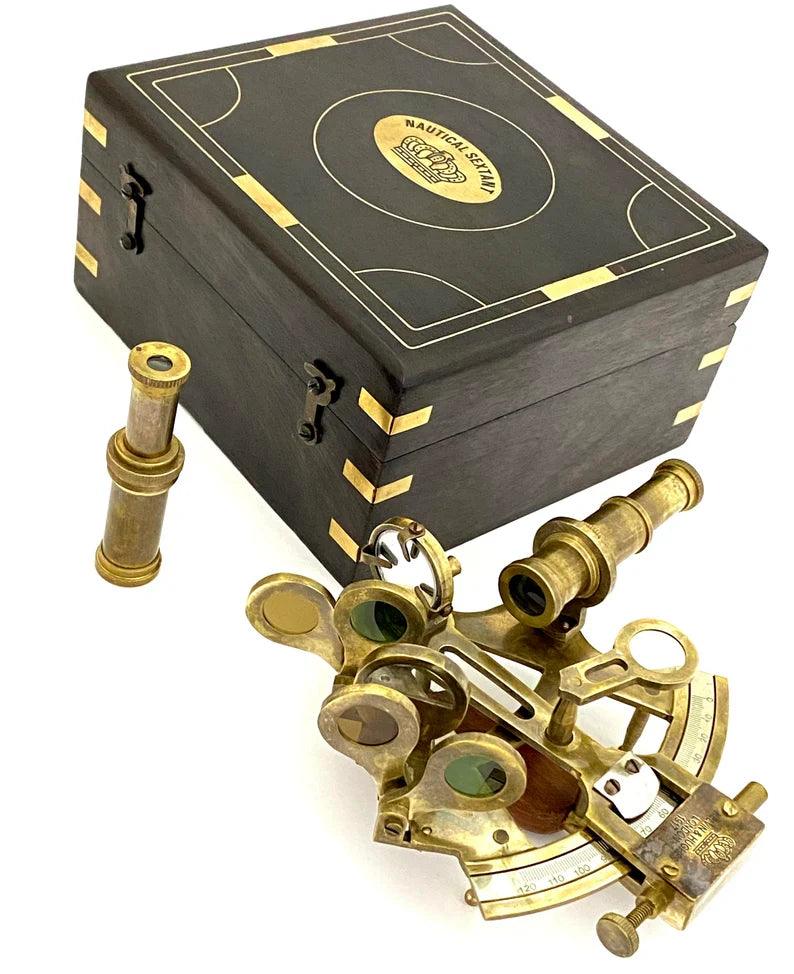 Nautical sextant - Antique Style Brass Pocket Sextant in wooden Box - collectible and Gift - collectiblegiftitems