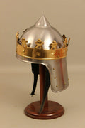 18 Guage Steel Medieval Knight Kings Rechard Helmet Brass Crown Helmet Cosplay - collectiblegiftitems
