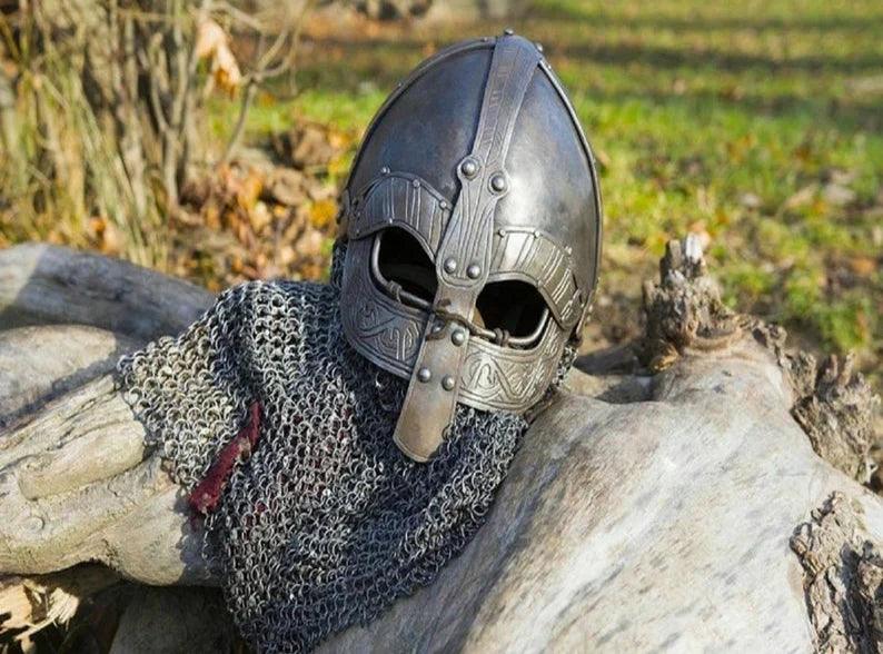 Viking Warrior Helmet ~ Battle Ready Norman Helmet ~ Handmade Steel Helmet With riveted Chain mail - collectiblegiftitems