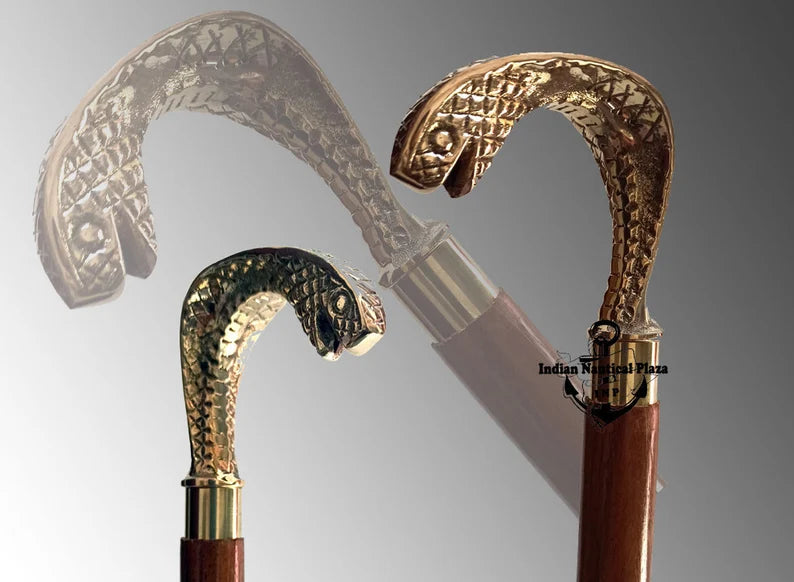 Gehstock mit Kobra-Schlangenkopf, klassischer Gehstock im viktorianischen Stil aus Messing