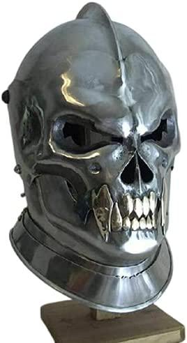 Retro Medieval Helmet Old Demonic Face Helmet Battle-Ready Historical Treasure Silver - collectiblegiftitems