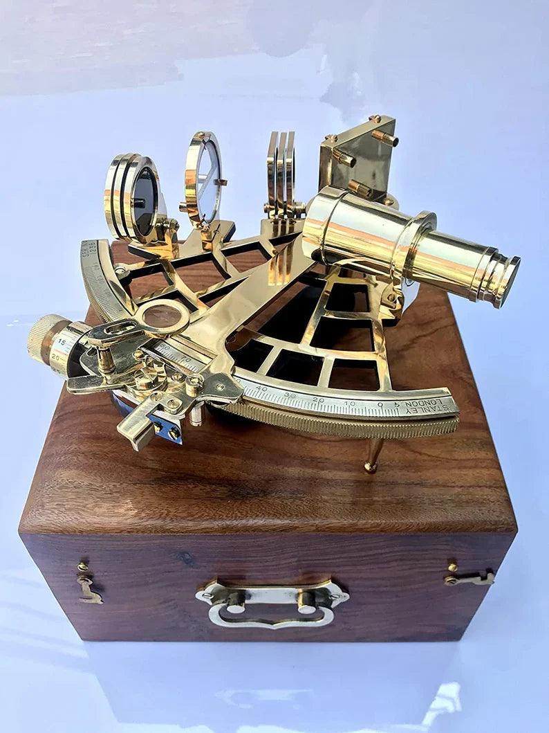 Nautical Brass Sextant Instrument with Wooden Box Marine Working Sextant 9" Fully Navigation Ship Astrolabe Sextant