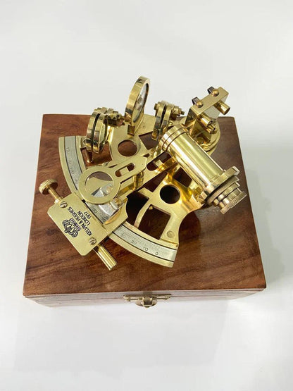 Nautical Brass Sextant With Wooden Box | Navigational Sextant | Real Sextant | Vintage Antique Marine Sextant | Collectible Gift - collectiblegiftitems