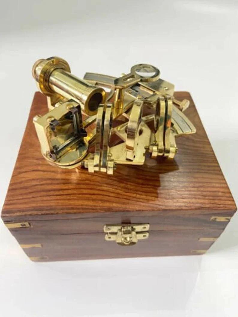 Nautical Brass Sextant With Wooden Box Real, Navigational, Marine Antique Sextant - collectiblegiftitems