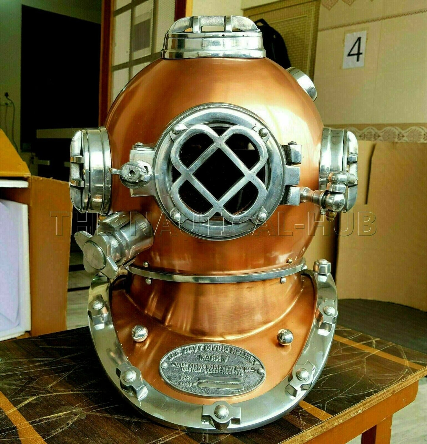 Casco de buceo Vintage BOSTON MARK V US Navy Deep Sea Divers Coleccionable