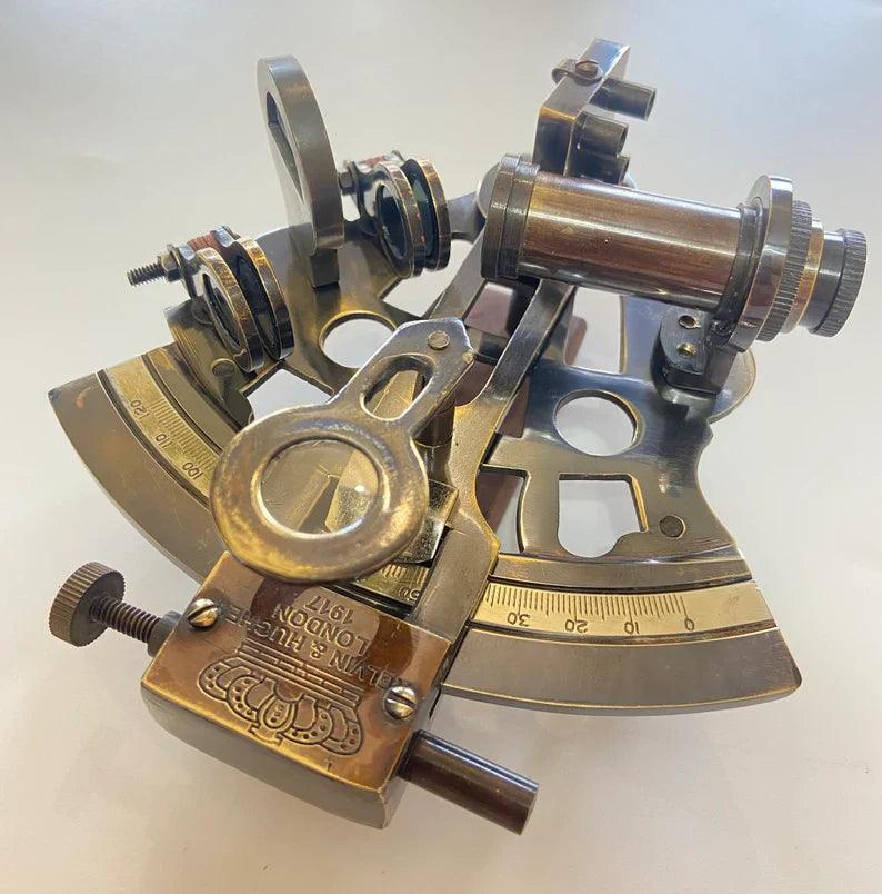 Nautical 5" Solid Brass Working Navigational KELVIN & HUGES LONDON 1917 Sextant In Black Antique