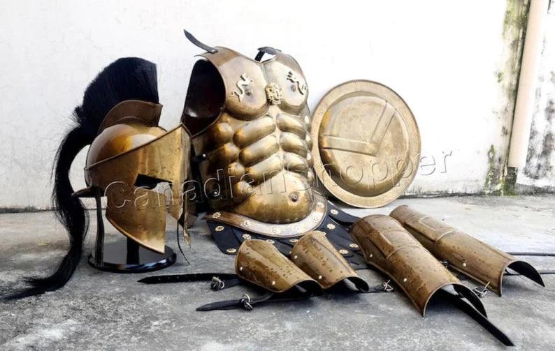 Muscle Jacket With Armor Spartan Helmet, Shield, Halloween Medieval Greek Costumes ~ 300 Movie Christmas Gift Home Décor - collectiblegiftitems