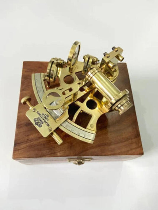 Nautical Brass Sextant With Wooden Box Real, Navigational, Marine Antique Sextant - collectiblegiftitems