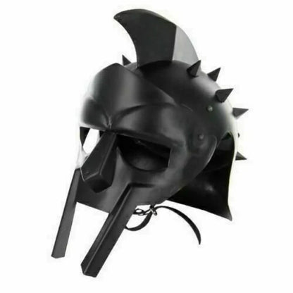 Casco de gladiador maximus, casco con púas romanas negras, máscara facial de gladiador de acero