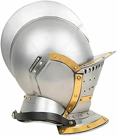 Retro Antique Burgonet Helmet Medieval Armour Helmet-with Brass Accents Helmet Silver - collectiblegiftitems