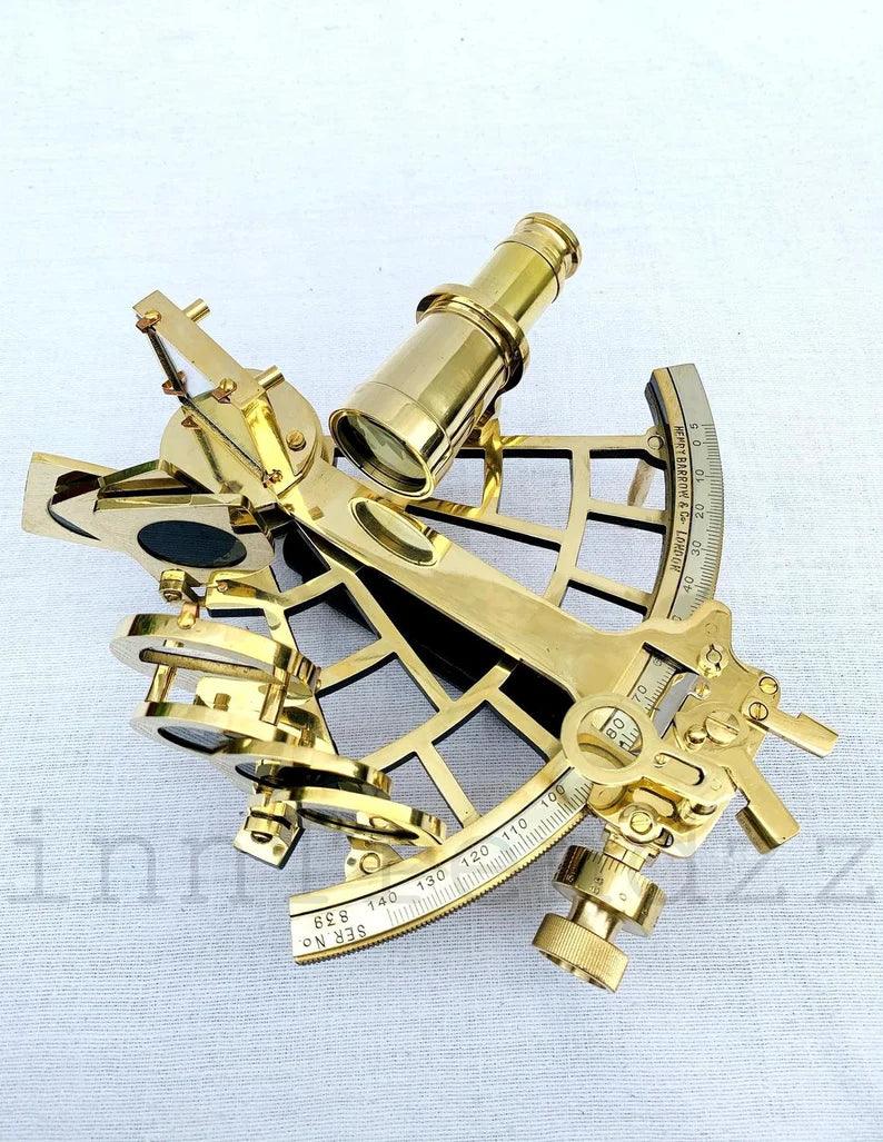 Nautical brass marine vintage style 9" ship sextant astrolabe instruments with wooden box