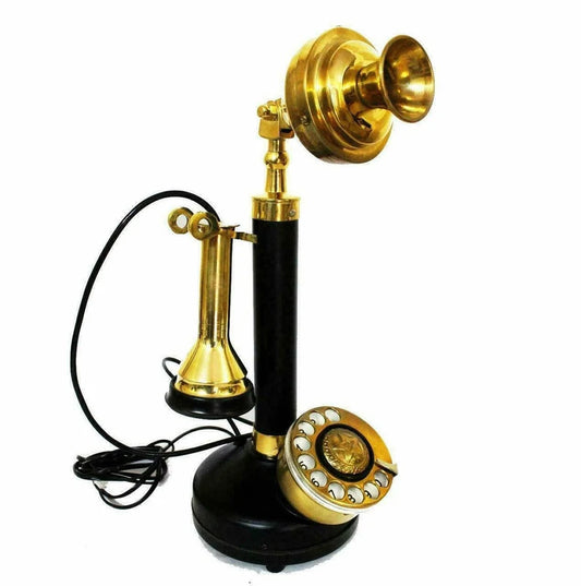 Antikes amerikanisches Festnetztelefon aus Messing, Vintage-Kerzenständertelefon mit Drehscheibe, Geschenk zur Wohnungserwärmung