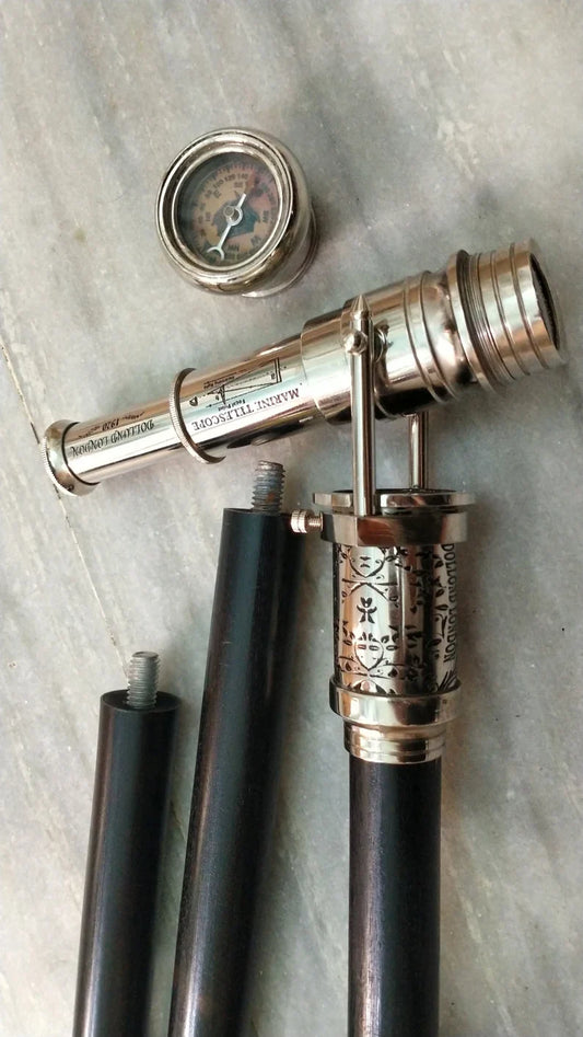 Victorian Telescope Steampunk Compass Spyglass Walking Stick