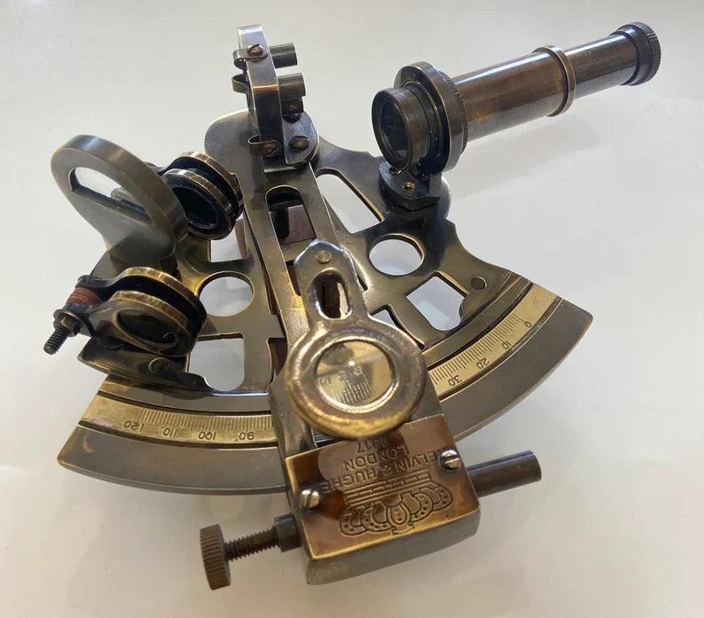 Nautical 5" Solid Brass Working Navigational KELVIN & HUGES LONDON 1917 Sextant In Black Antique