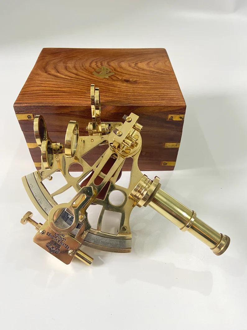 Nautical Brass Sextant With Wooden Box | Navigational Sextant | Real Sextant | Vintage Antique Marine Sextant | Collectible Gift - collectiblegiftitems