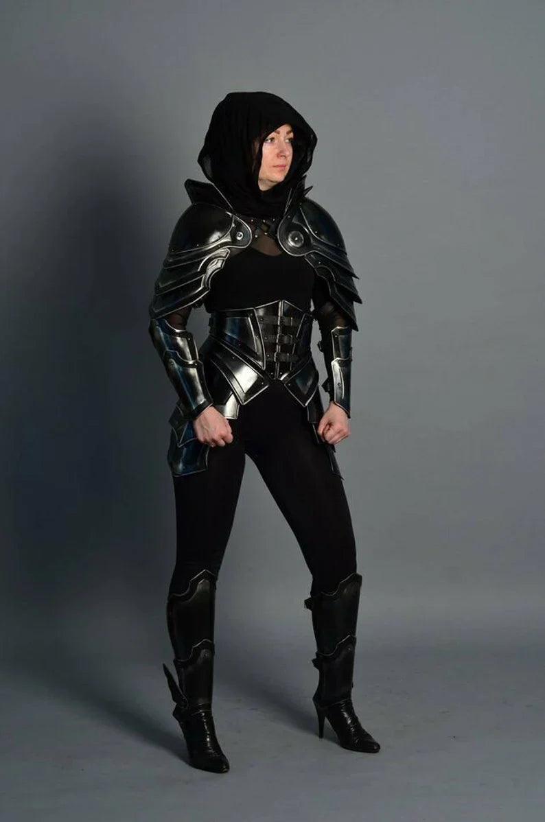 Black Lady Armour Suit, Medieval Female Fantasy Costume - collectiblegiftitems