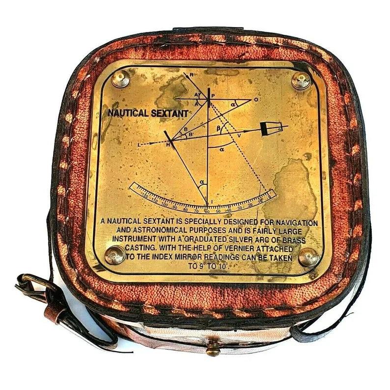 Vintage Maritime Brass Nautical Sextant Leather Case Kelvin Hughes London 1917 Genuine Leather Box With Solid Brass nautical Sextant - collectiblegiftitems