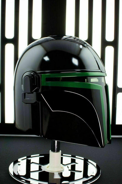 Mandalorian Steel Helmet Medieval Star Wars Black Series Black Green Wearable - collectiblegiftitems