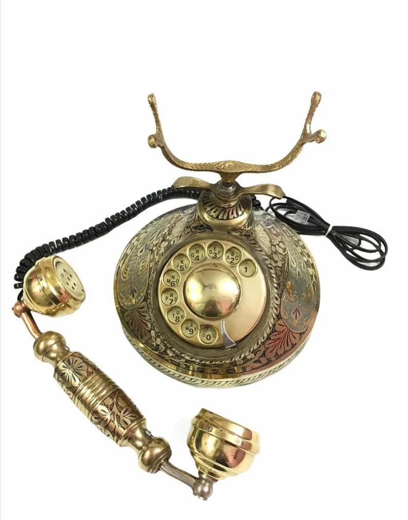 Vintage Nautical Brass Retro Style Collectible Rotatory Dial Antique Telephone for Home/ Office Decor - collectiblegiftitems