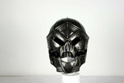 Halloween Blackened 18 Gauge Steel Medieval Demonic Face Death knight Helmet - collectiblegiftitems