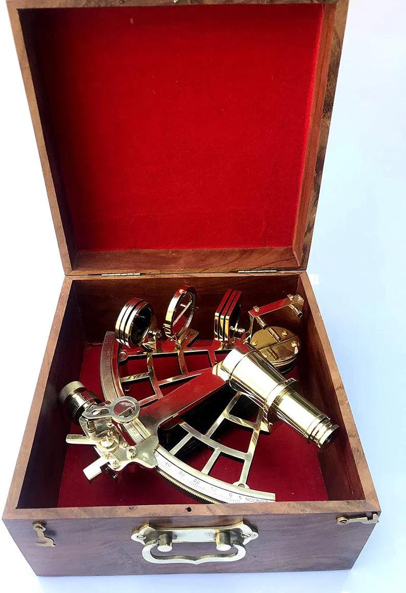 Nautical Brass Sextant Instrument with Wooden Box Marine Working Sextant 9" Fully Navigation Ship Astrolabe Sextant