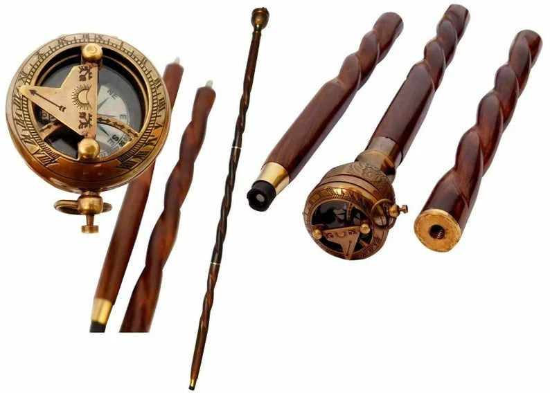 Kompass Druckknopf Sonnenuhr Griff Home Dekor Spazierstock-Stöcke viktorianischen